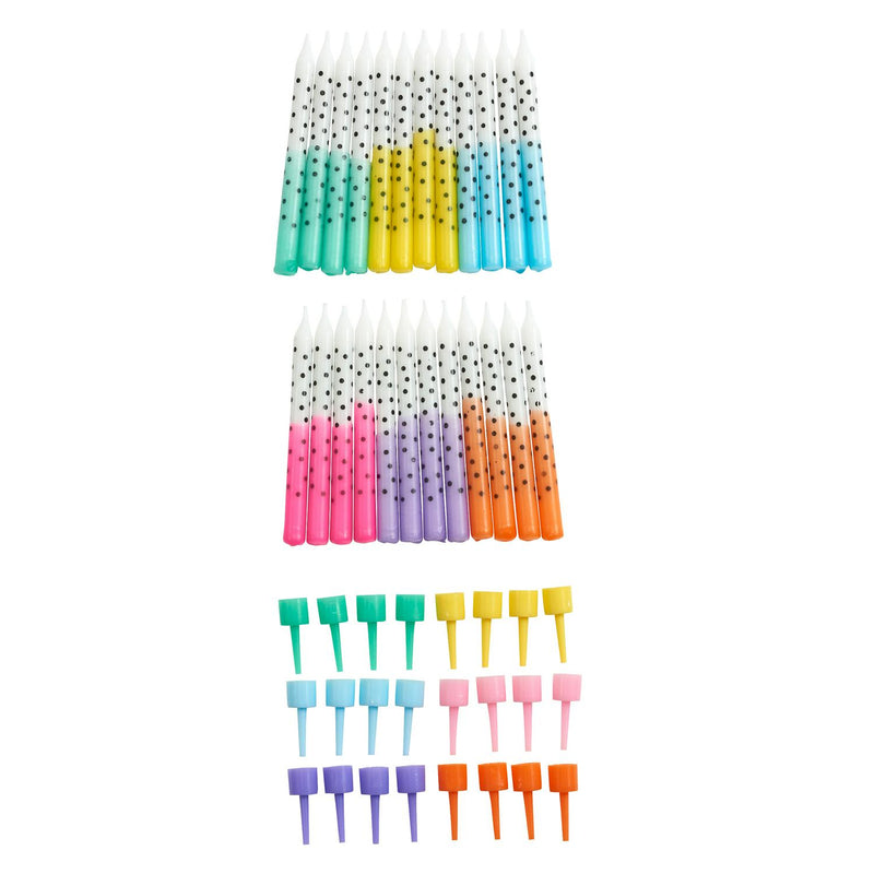 Polka dot birthday cake candles rainbow pastel 24 pack (British brand)