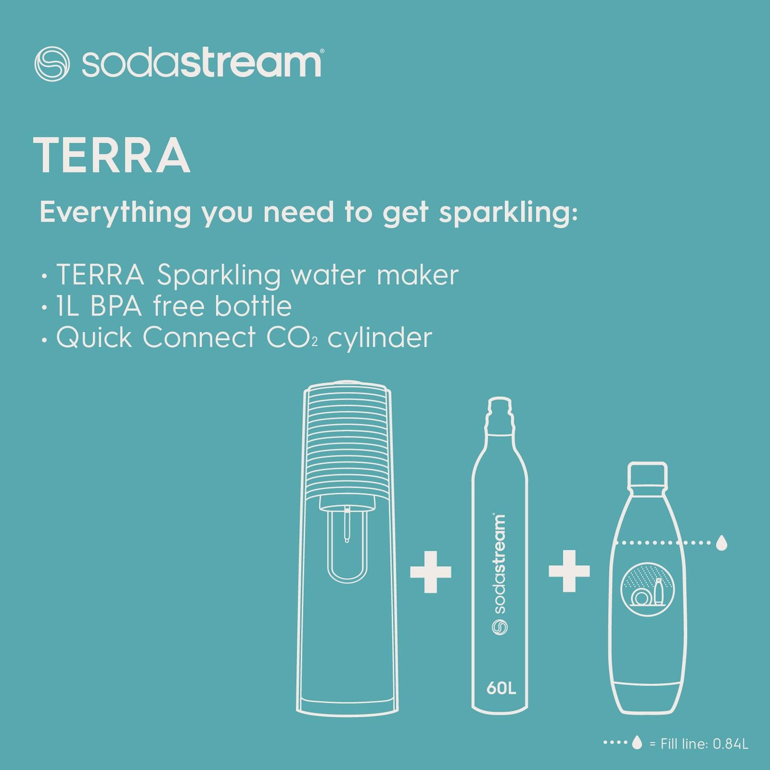 SodaStream Terra Sparkling Water Maker Black 1L Bottle (British brand)