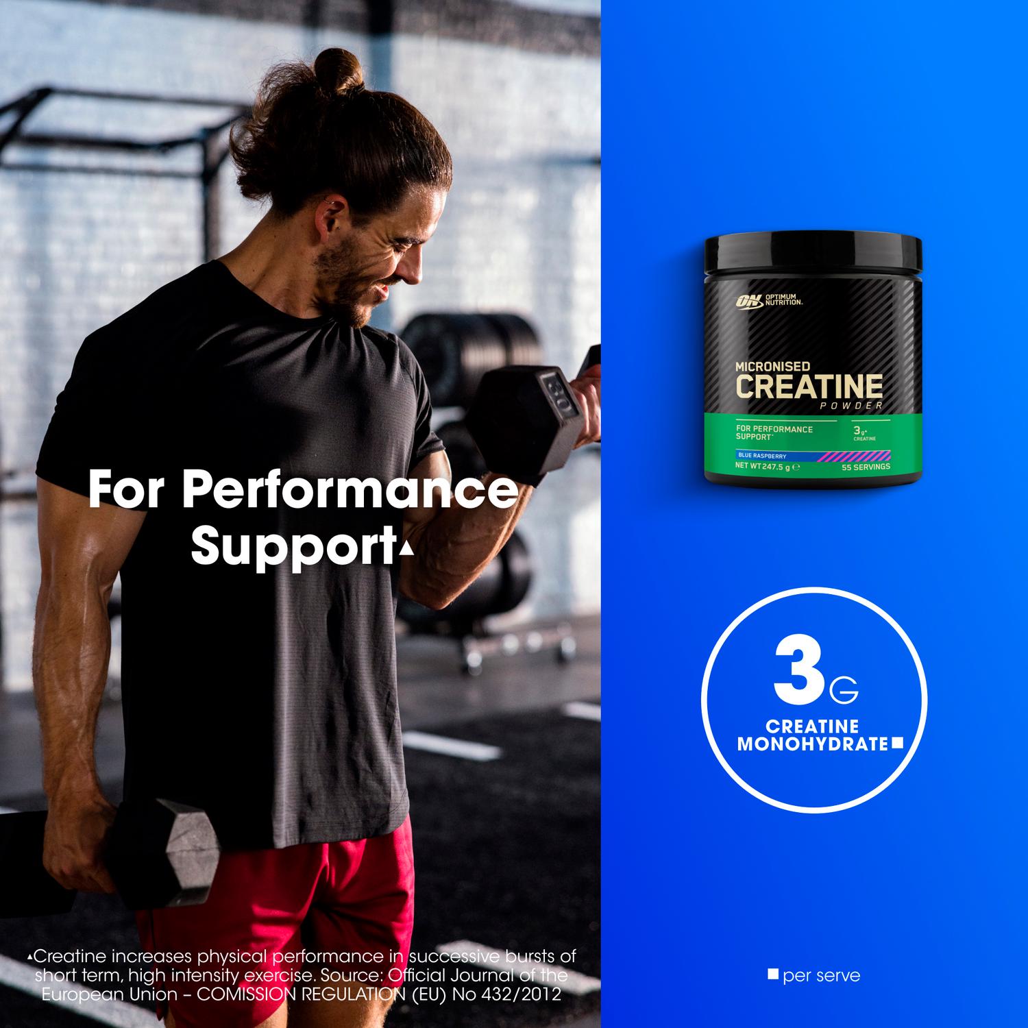 Optimum Nutrition Micronised Creatine Powder Blue Raspberry 247.5g - British product