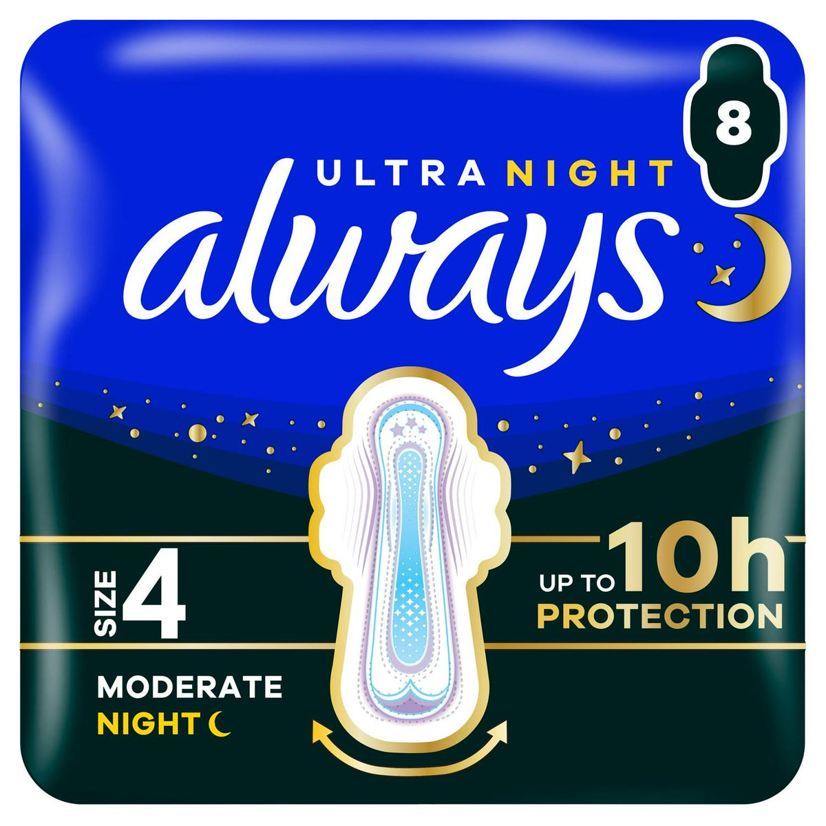 Always Ultra Sanitary Towels Secure Night Wings Size 4 Pads x8