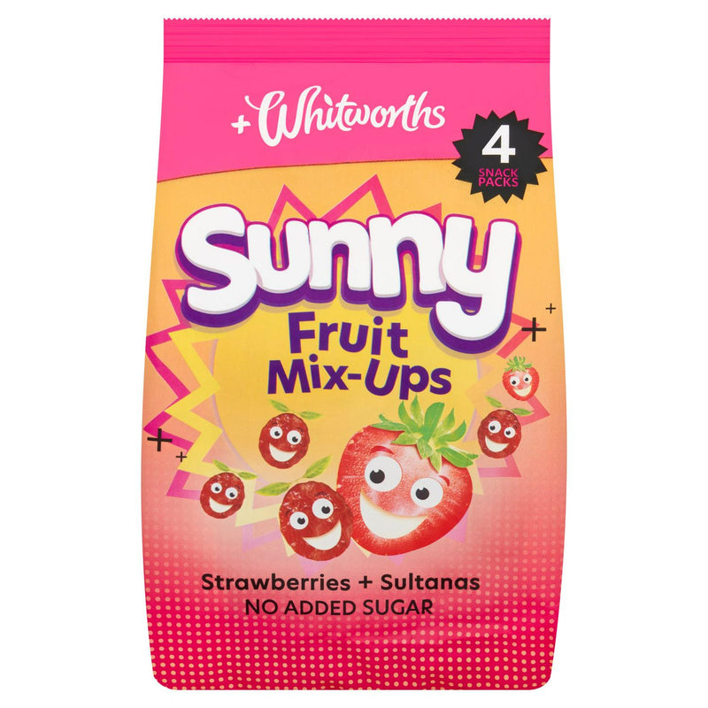 Whitworths Sunny Fruit Mix-Ups Strawberries Sultanas 4x18g pack (British brand)