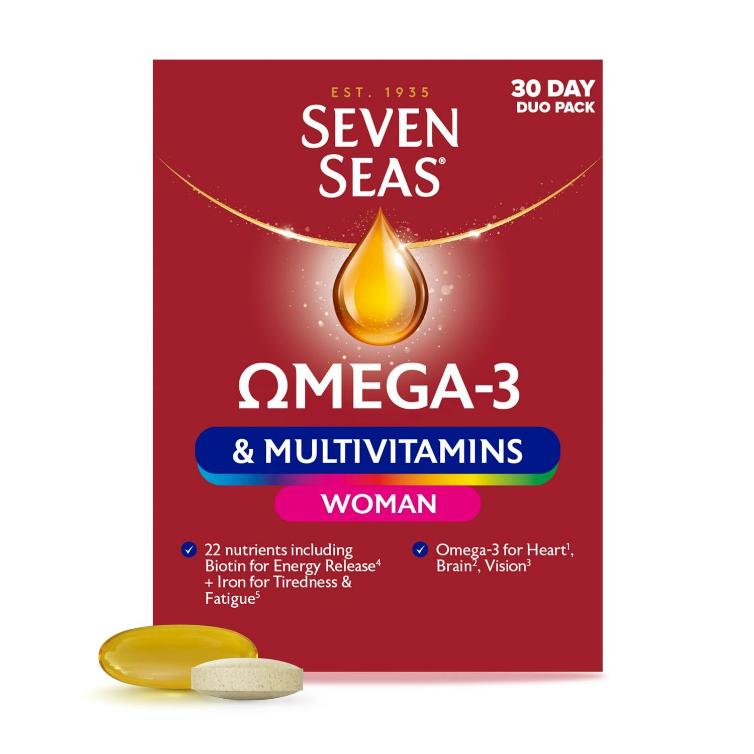 Seven Seas multivitamin and omega 3 woman 60 count (British brand)