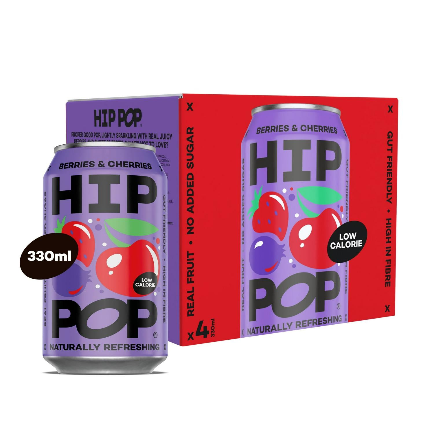 Hip Pop Berries and Cherries Fizzy Drink 4 x 330ml, UK version