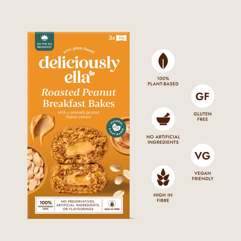 Deliciously Ella roasted peanut breakfast bakes with peanut butter centre 150g - British product