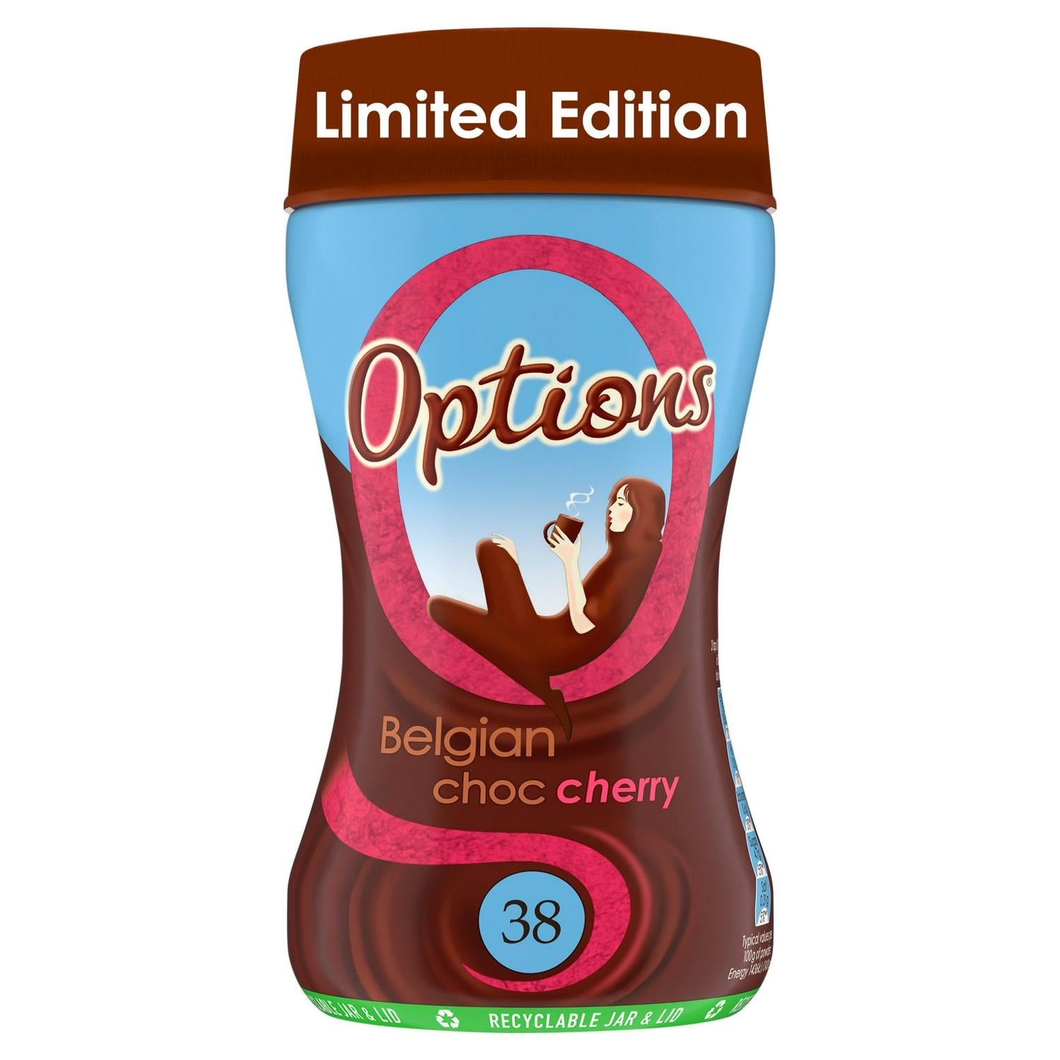 Options Belgian chocolate cherry hot drink mix 220g, imported from the UK