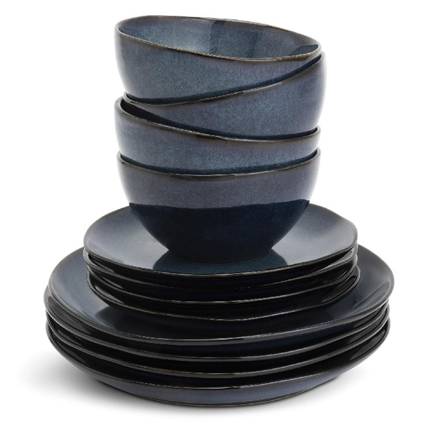 Habitat 12pc Reactive Dinner Set - Navy