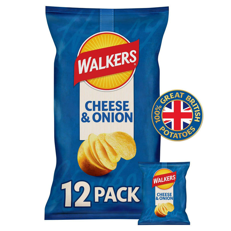Walkers Cheese & Onion Flavour Crisps Multipack 12x25g (British brand)