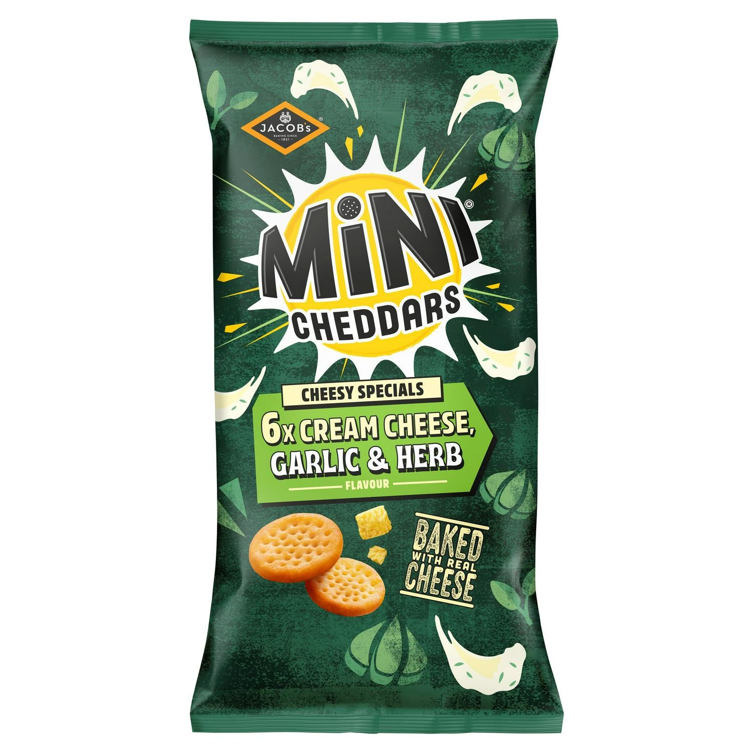 Cheese-Flavored Baked Snack Biscuits with Garlic and Herb, Multipack 6 x 23g
