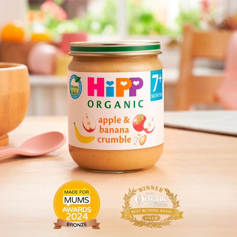 HiPP organic apple banana crumble baby food jar 160g, UK version