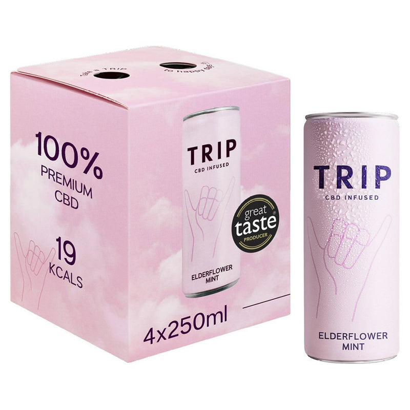 Trip CBD Infused Elderflower Mint Sparkling Drink 4x250ml (British brand)