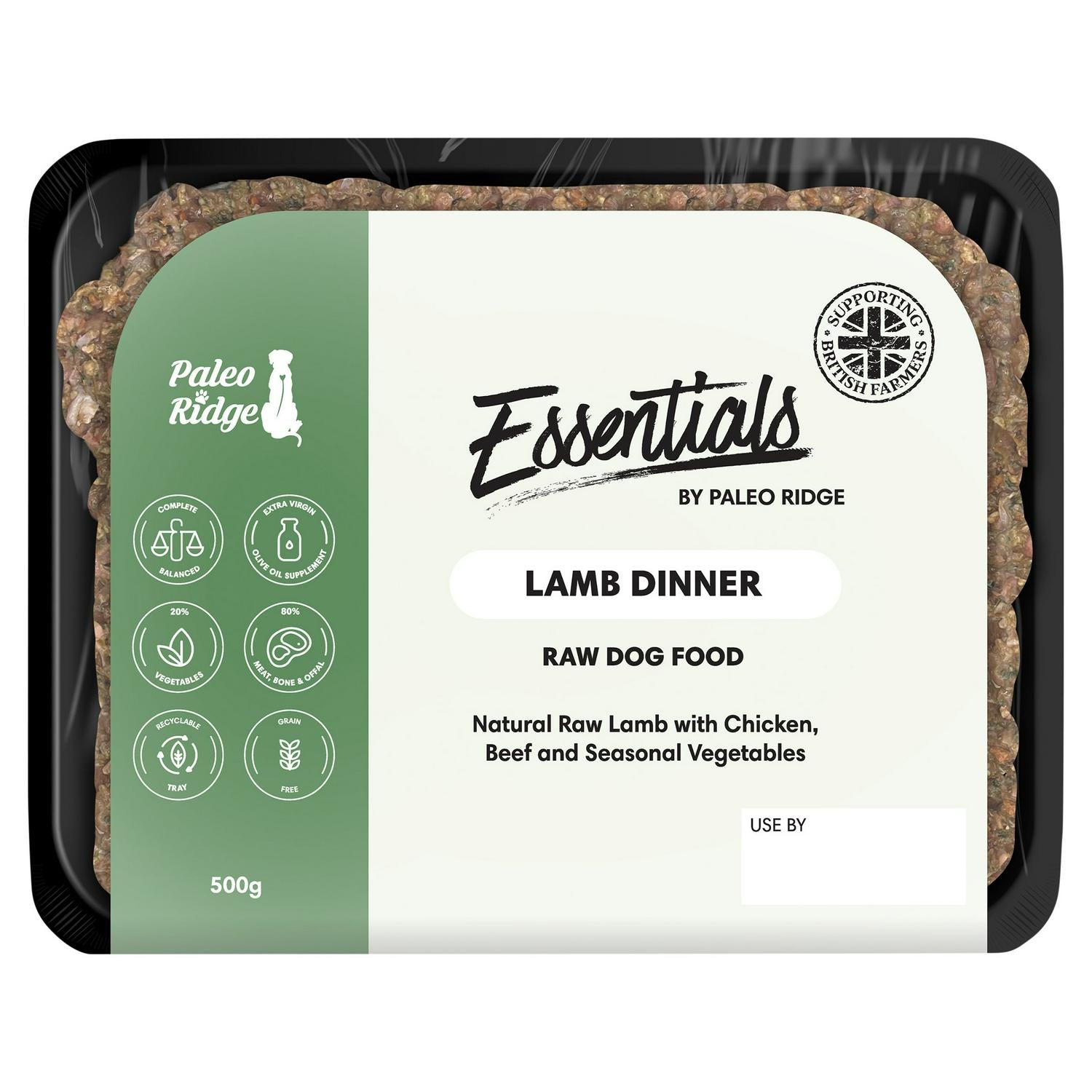Paleo Ridge Lamb Dinner Raw Dog Food 500g, imported from the UK