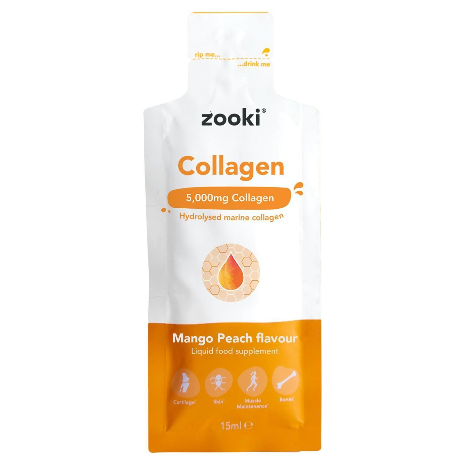 Zooki liquid collagen mango peach 15ml supplement (British brand)