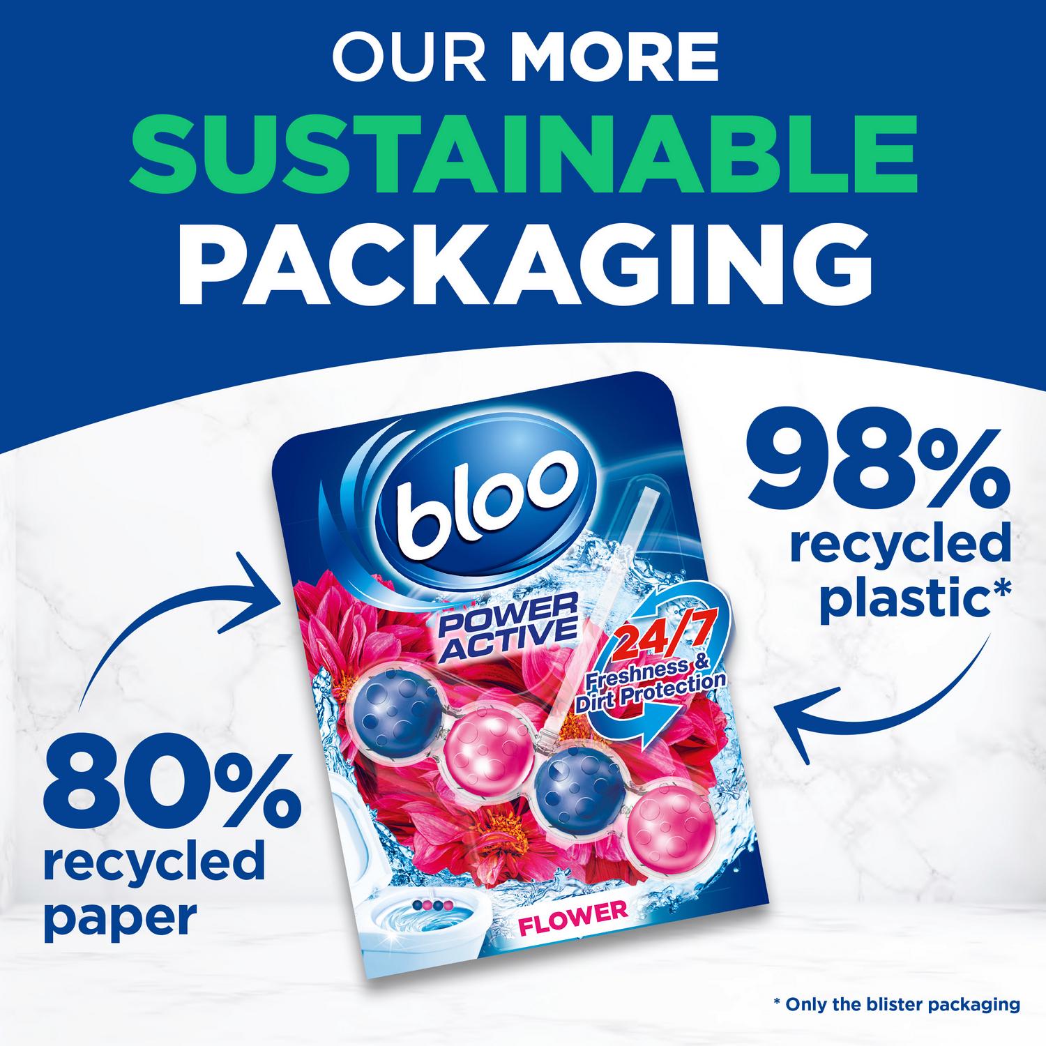 Bloo Power Active toilet rim block flower scent 3x50g - British product