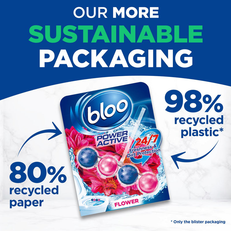 Bloo Power Active toilet rim block flower scent 3x50g - British product