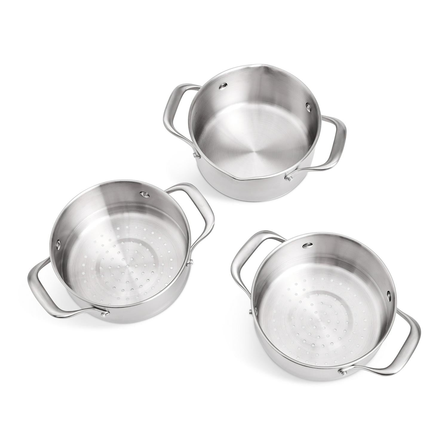 3-Tier Stainless Steel Steamer with Glass Lid, 18cm Diameter
