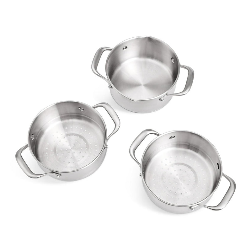 3-Tier Stainless Steel Steamer with Glass Lid, 18cm Diameter