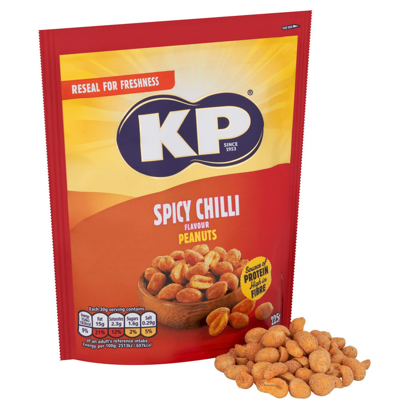 KP Crunchy Spicy Chilli Flavour Peanuts 225g, UK version