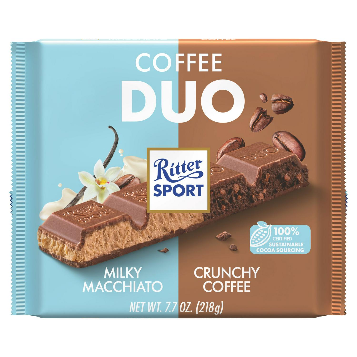 Ritter Sport Coffee Duo Chocolate Bar 218g, imported from the UK