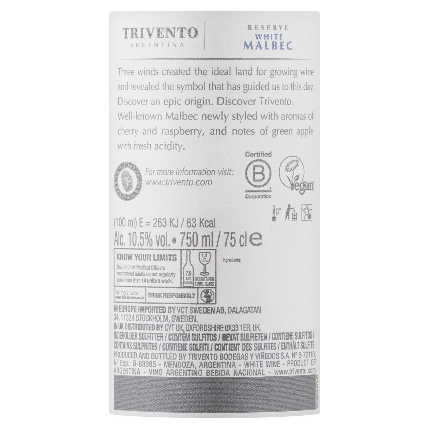 Trivento Reserve White Malbec Wine 75cl (British brand)
