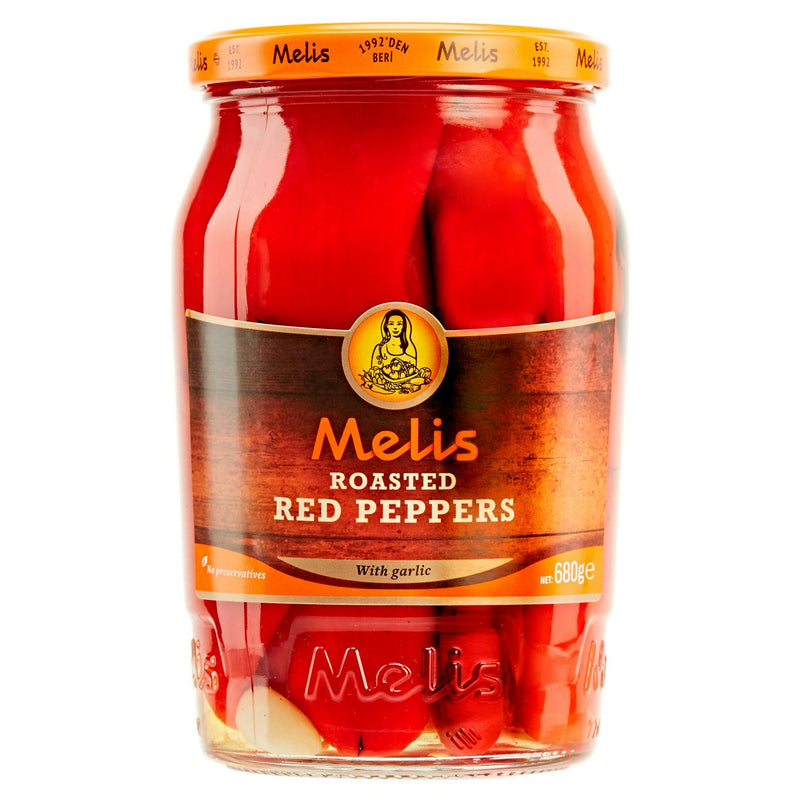Melis roasted red peppers with garlic 680g, imported from the UK