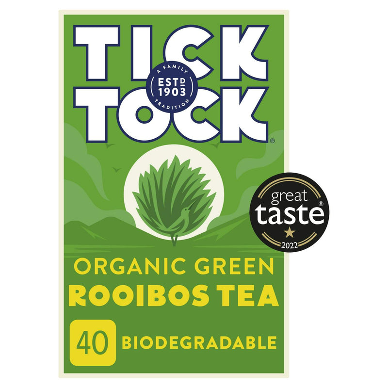 Tick Tock Organic Green Rooibos Tea Bags 40 Pack 72g (British brand)