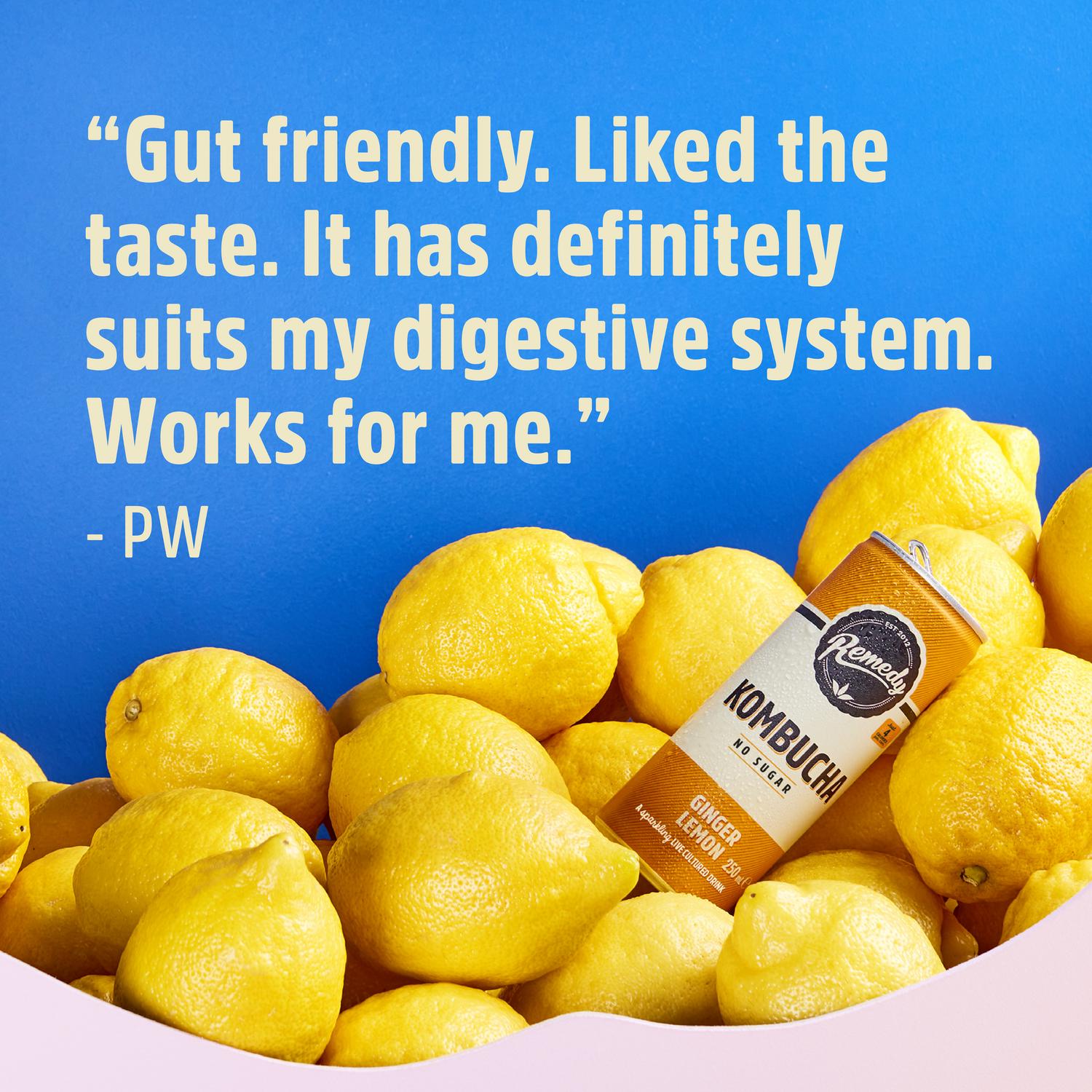 Remedy Kombucha ginger lemon bottle 700ml, imported from the UK