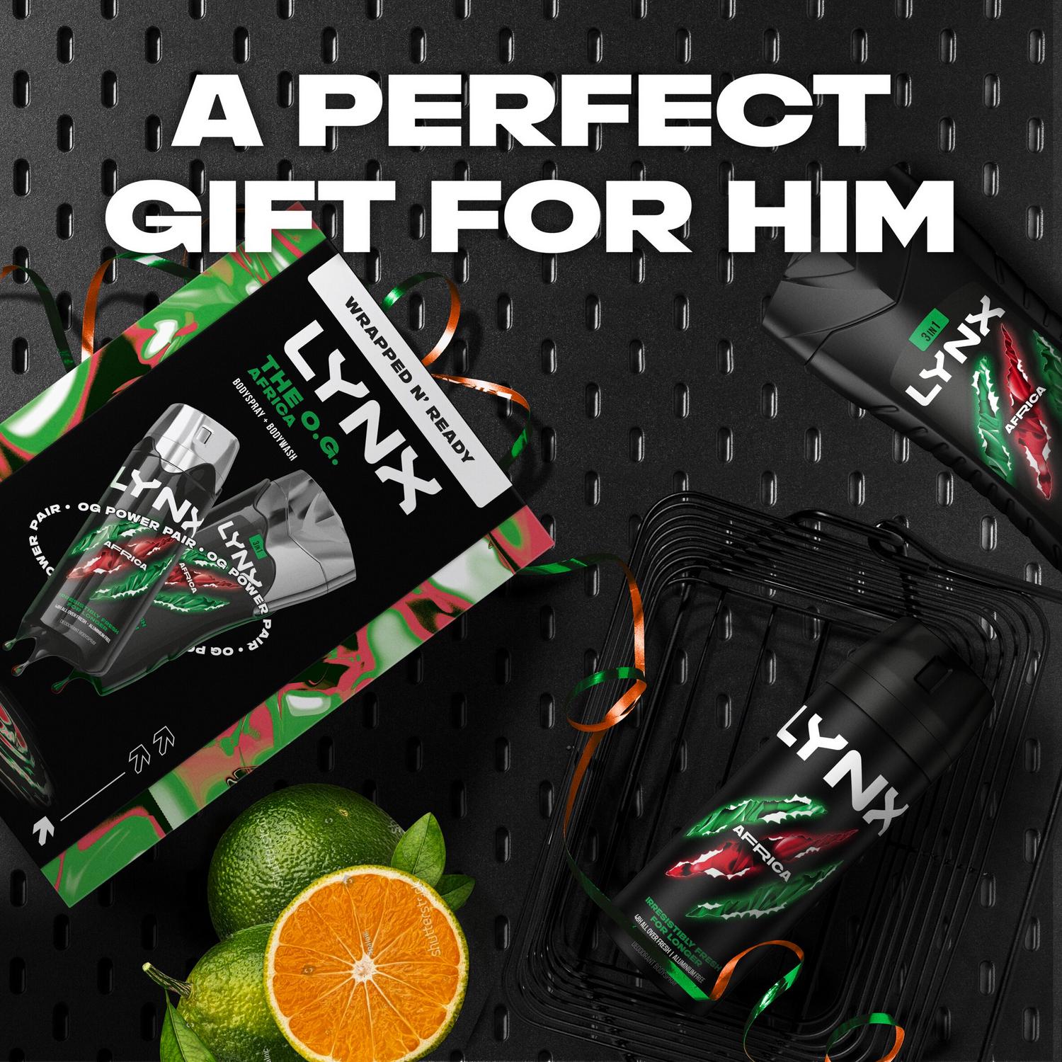 Lynx men's body wash and spray gift set with mandarin sandalwood fragrance 225ml and 150ml, UK version