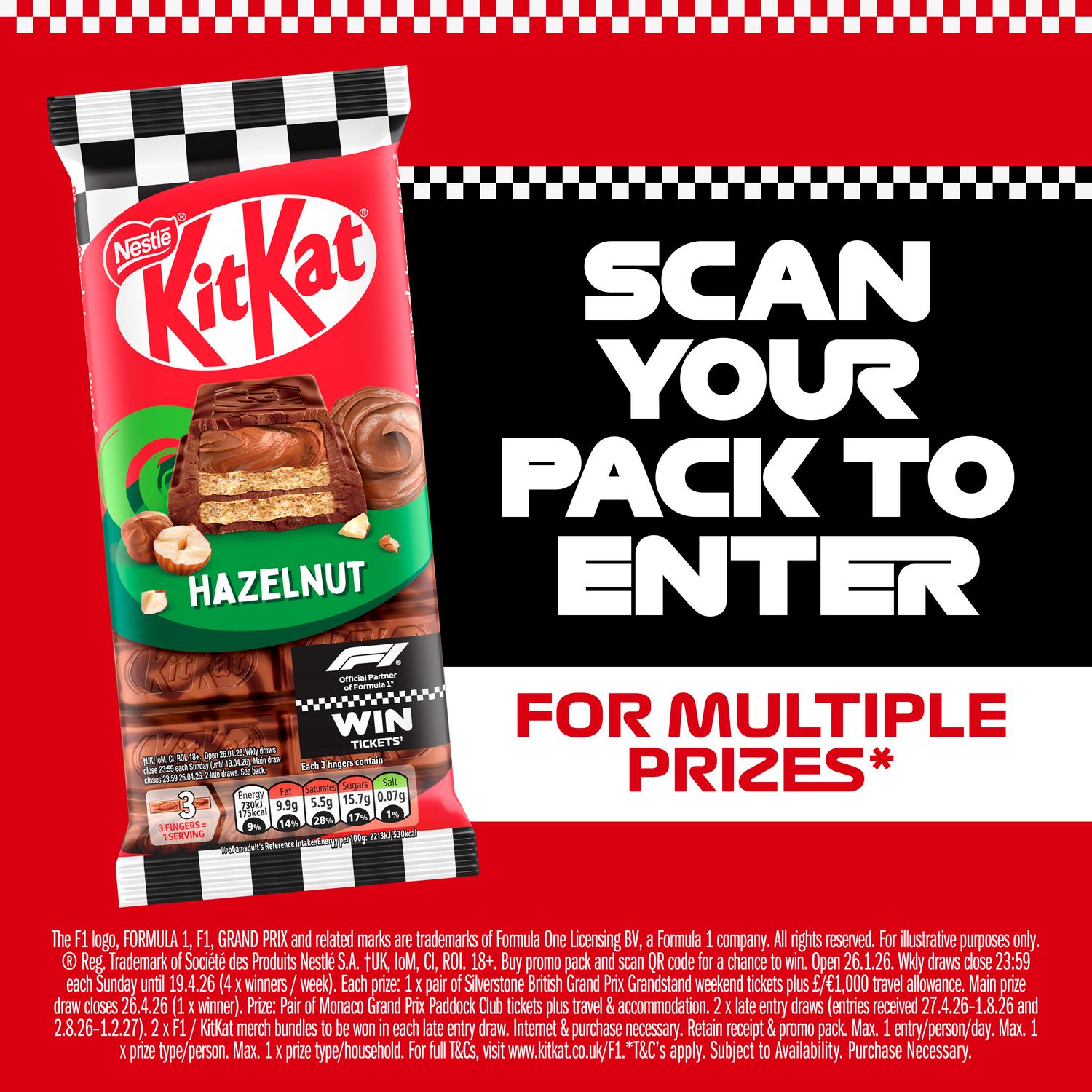 KitKat Hazelnut Sharing Bar 99g with chocolate and wafer texture, UK version