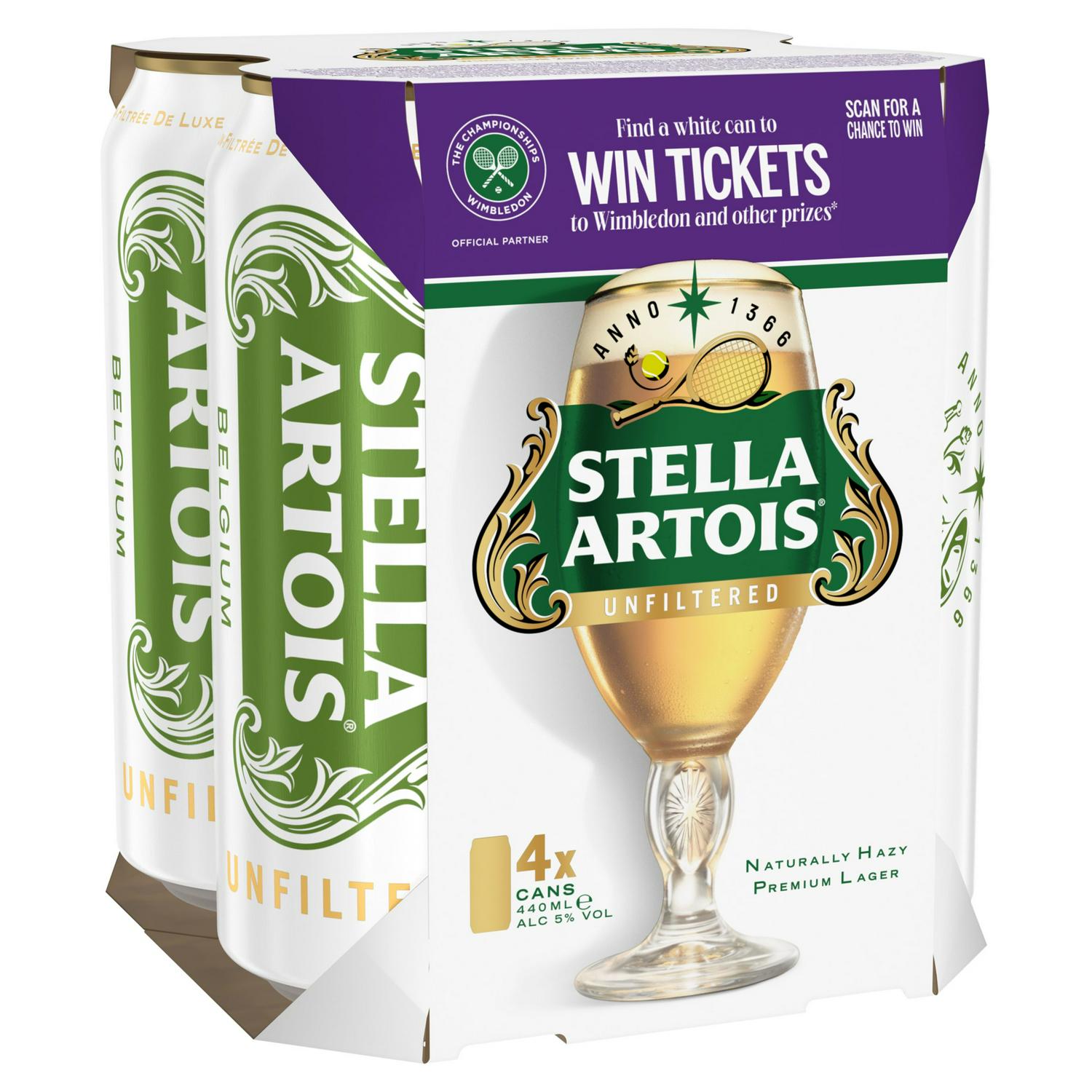 Stella Artois Unfiltered Premium Lager Beer Cans 4x440ml