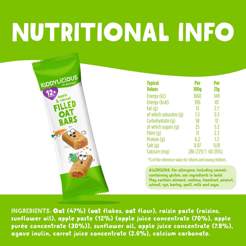Kiddylicious apple carrot filled oat bars 5 x 21g, UK version