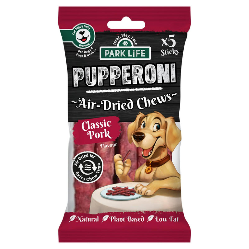 Park Life Pupperoni Classic Pork Sticks x5, imported from the UK