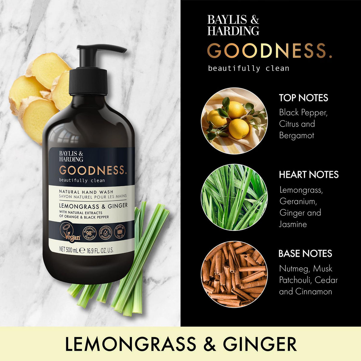 Baylis & Harding Goodness Lemongrass & Ginger Natural Hand Wash 500ml