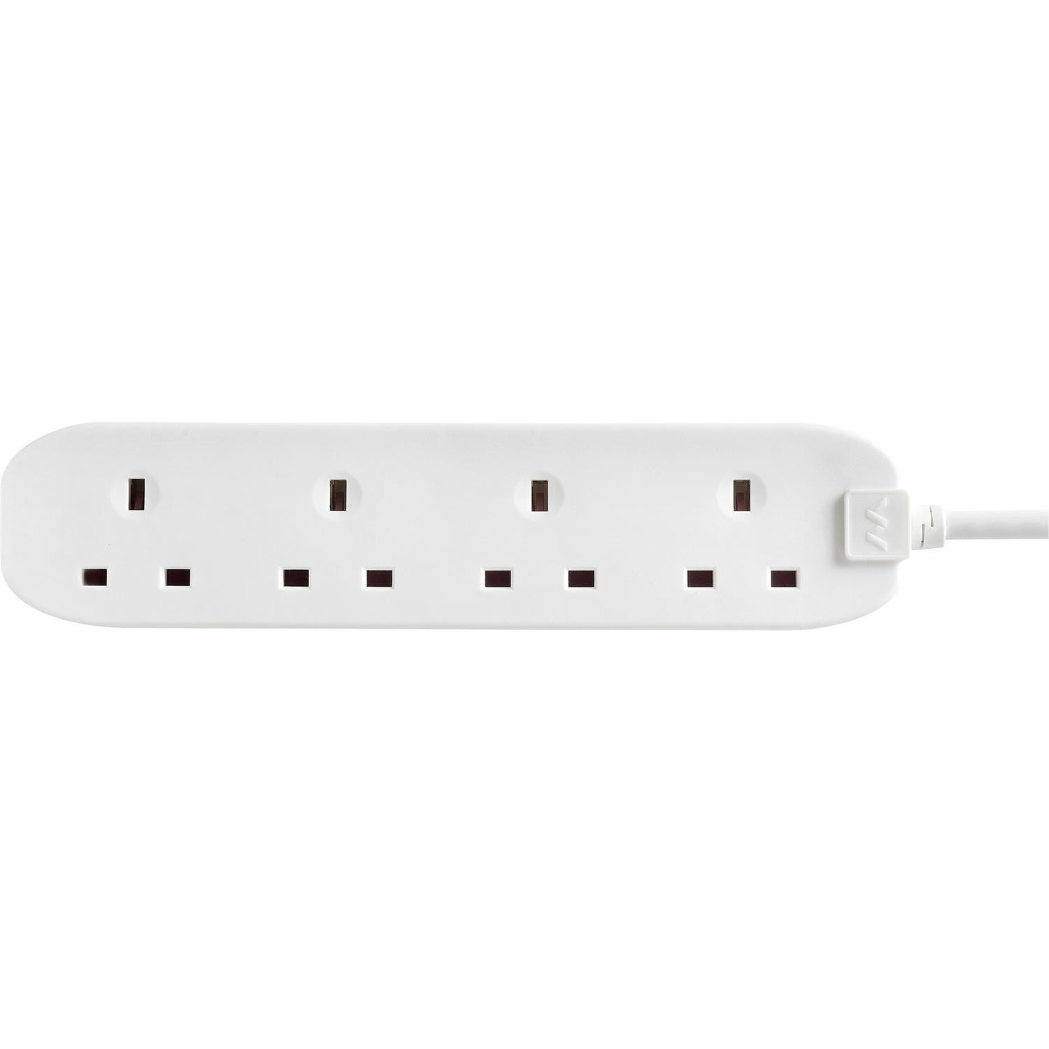 Masterplug Basic 4 Socket Extension Lead 1m Cable Power Strip - White