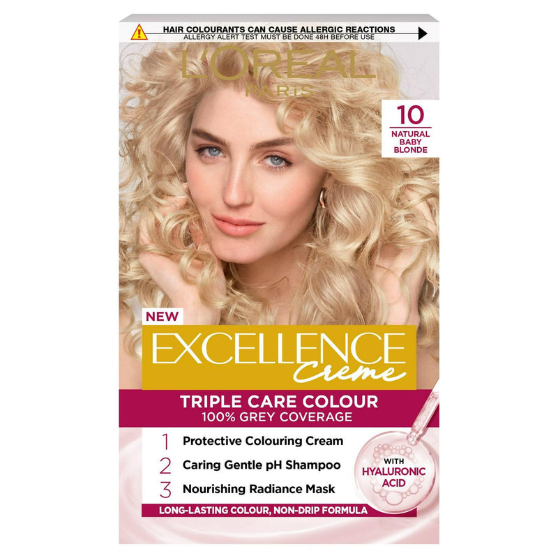 L'Oreal Paris permanent hair dye in natural baby blonde shade 10, UK version