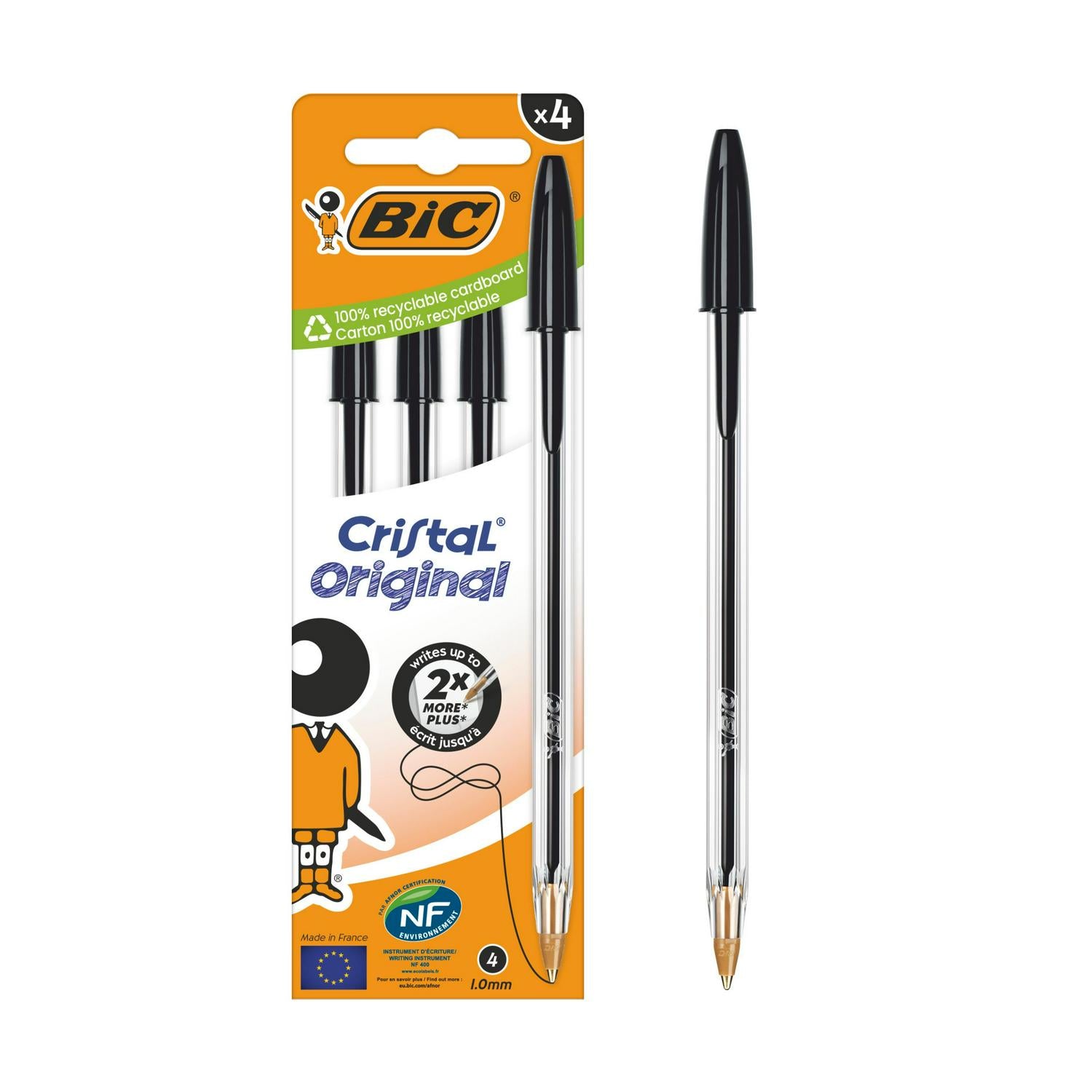 BIC Cristal Black Ballpoint Pens 4 Pack - British product