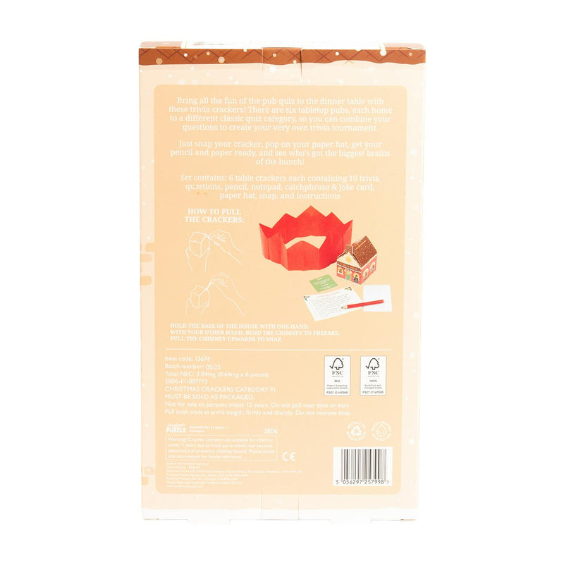 Professor Puzzle pub quiz crackers pack of 6, imported from the UK