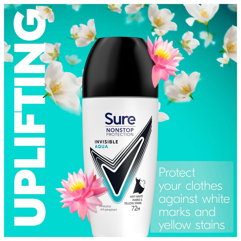 Sure Nonstop Protection Anti Perspirant Roll On Invisible Aqua 50ml