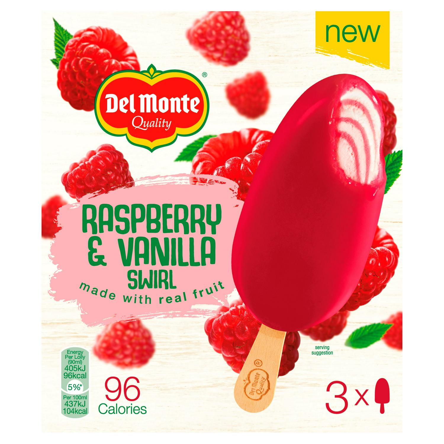 Del Monte Raspberry Vanilla Swirl Ice Cream 3x90ml - British product