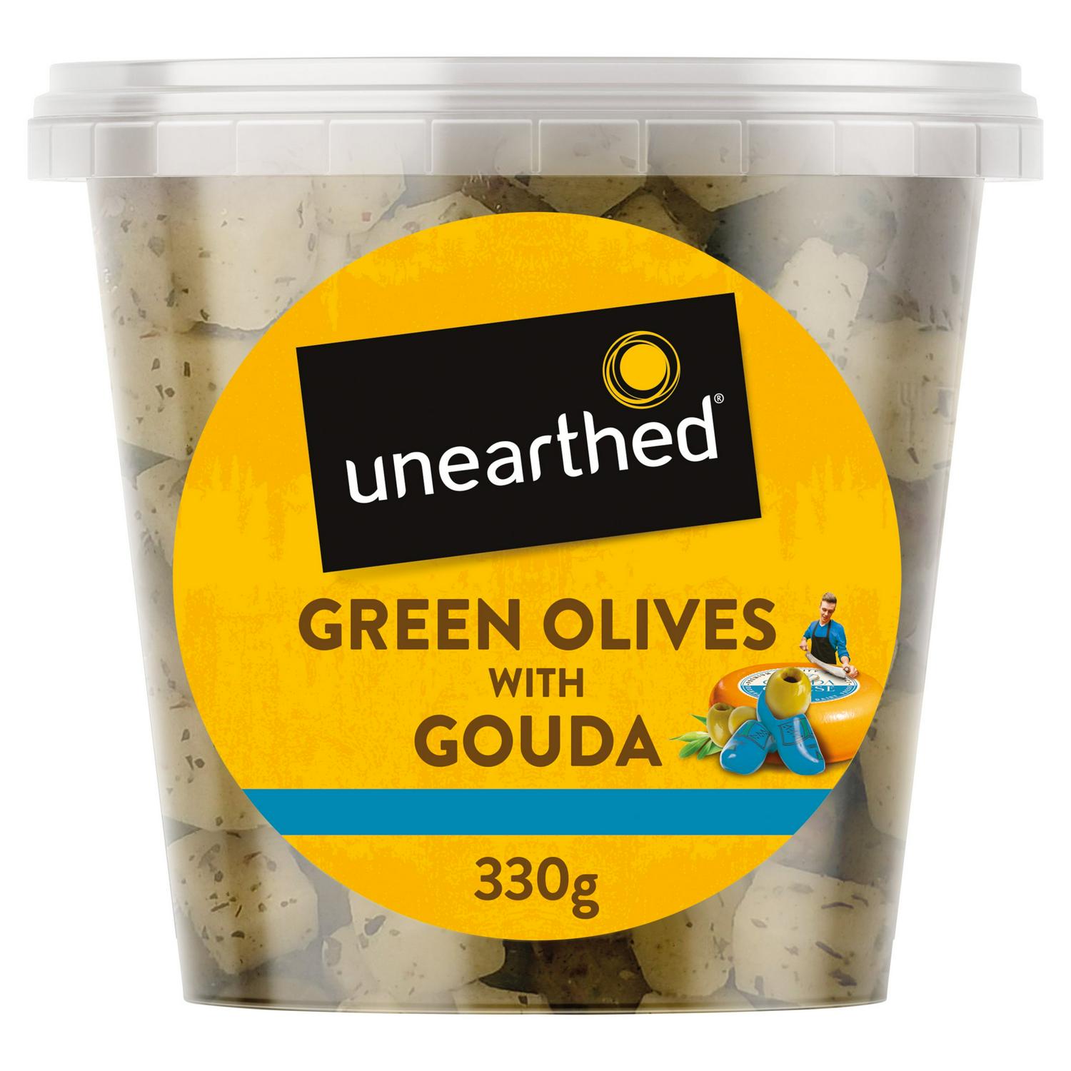 Unearthed green olives Gouda cheese chilli herb 330g (British brand)