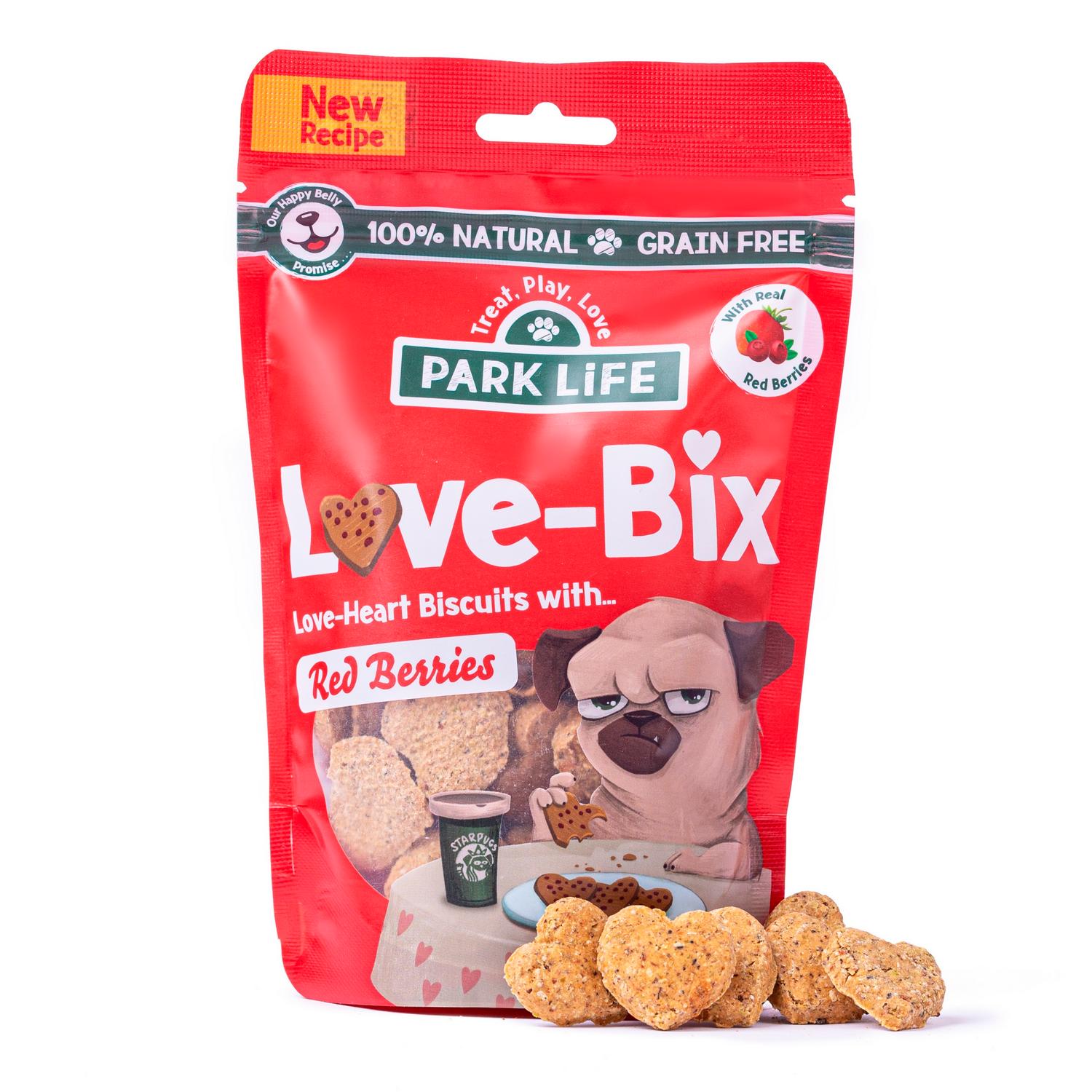 Park Life Love Bix Heart Shaped Dog Biscuits Red Berries 100g