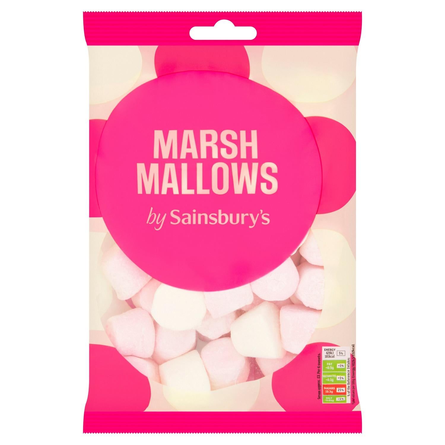 Sainsbury's vanilla raspberry marshmallows 400g (British brand)