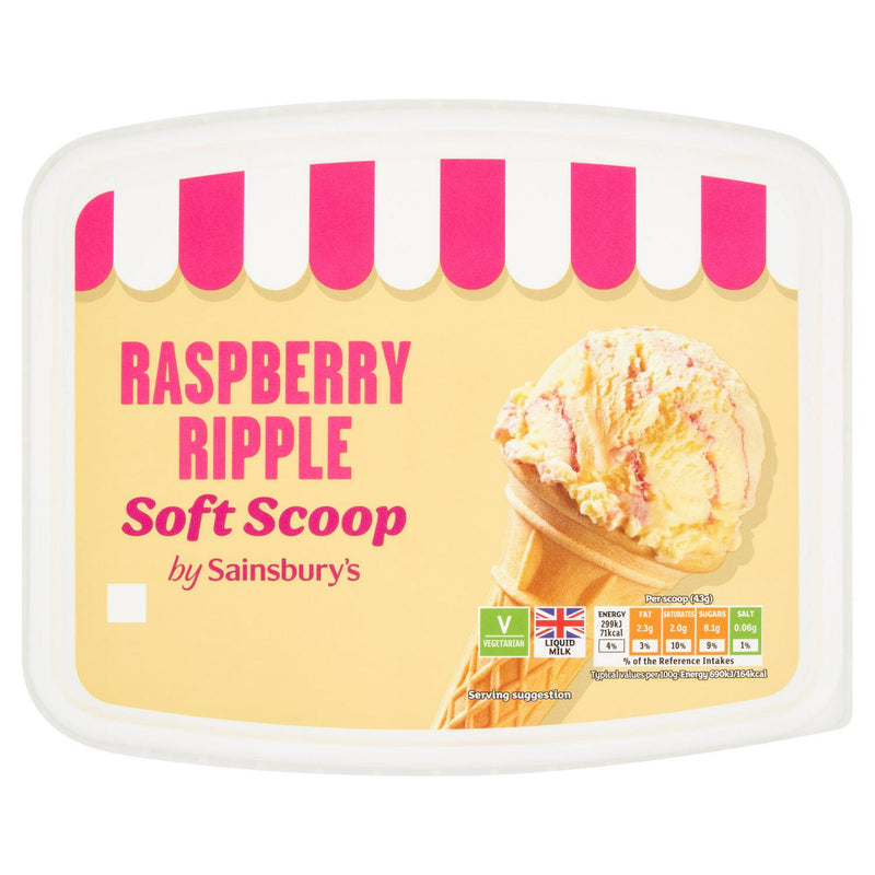 Sainsbury's Raspberry Ripple Soft Scoop Ice Cream 2L, imported from the UK