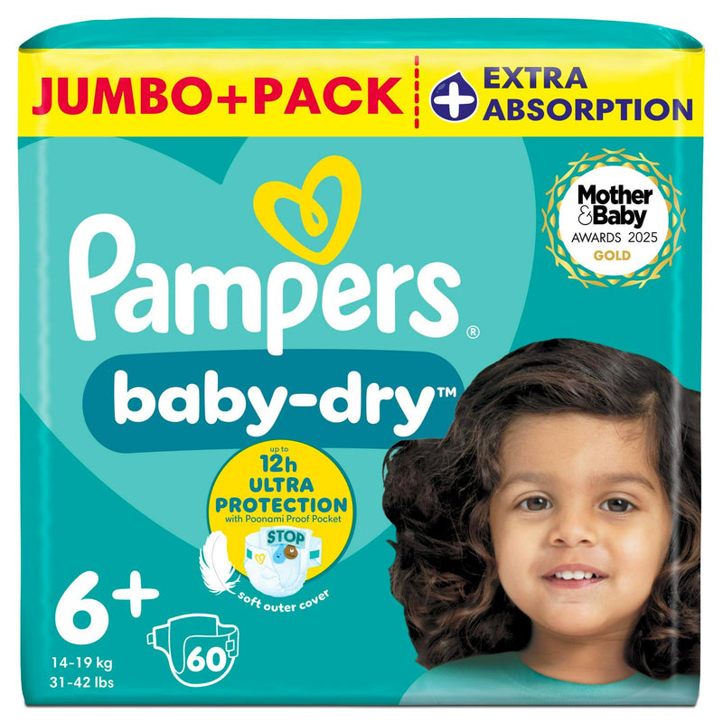 Pampers Baby Dry Nappies Size 6+, 14kg-19kg x60