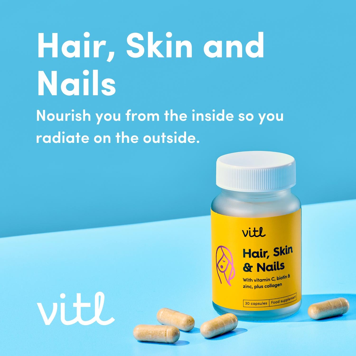 Vitl Hair Skin Nails Marine Collagen Capsules x30 Pack (British brand)