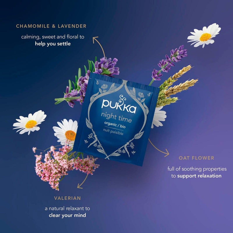 Pukka Organic Night Time Herbal Tea 40g, imported from the UK