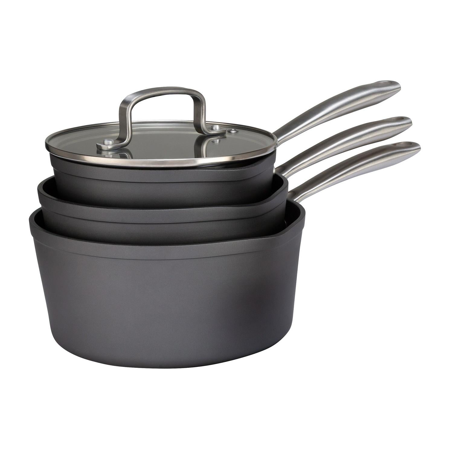 Habitat hard anodised aluminium saucepan set 3 piece, UK version