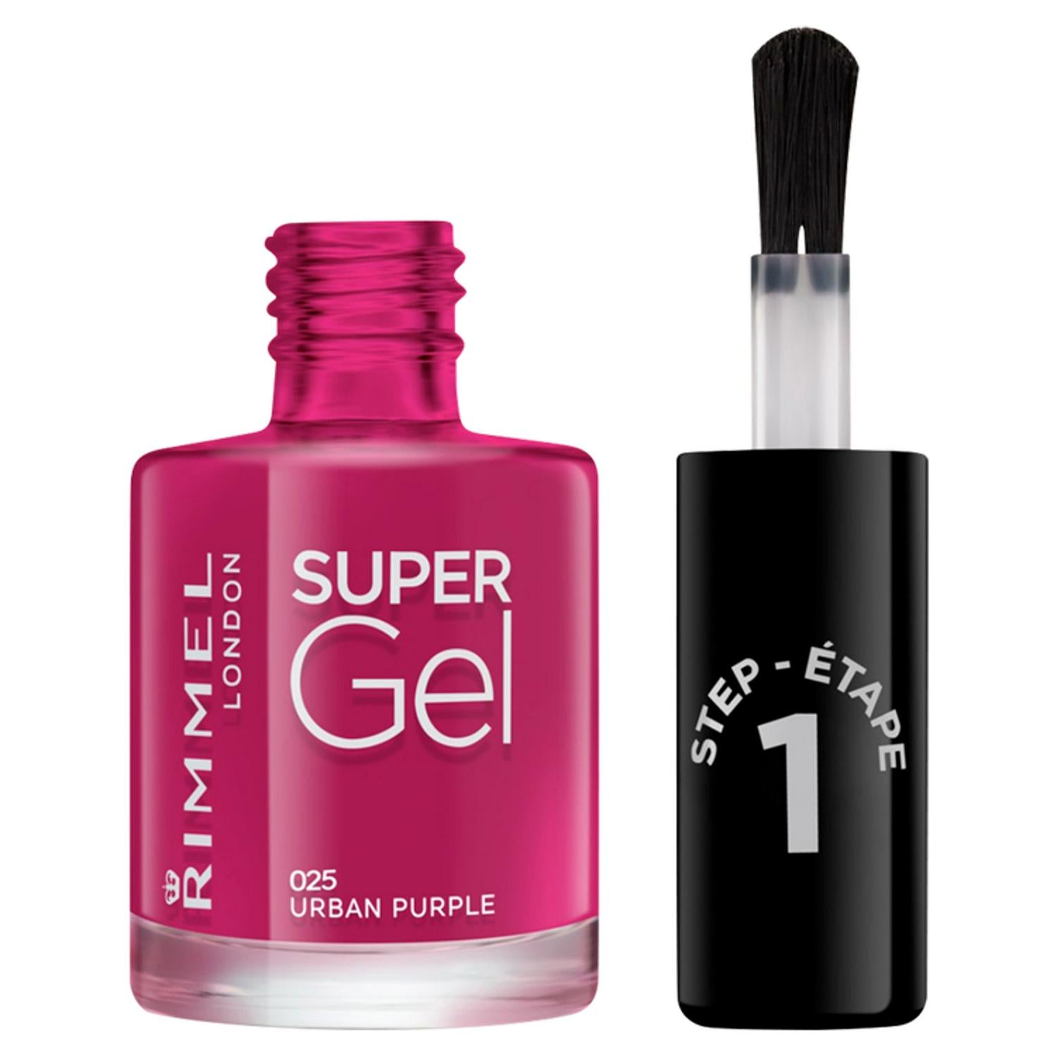 Rimmel London Super Gel Nail Polish 025 Urban Purple 12ml, imported from the UK