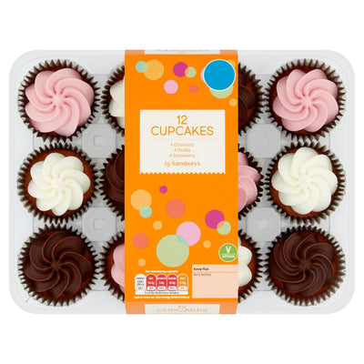 Vanilla Sponge Cupcakes with Assorted Frosting 12 Pack 516g