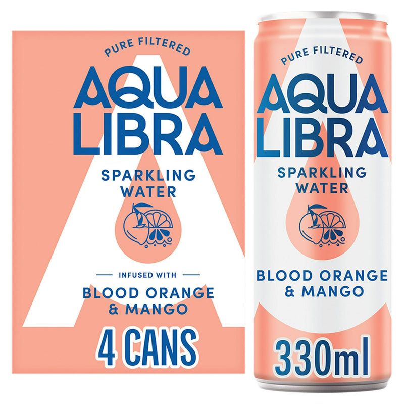 Aqua Libra Sparkling Water Blood Orange Mango 4x330ml - British product