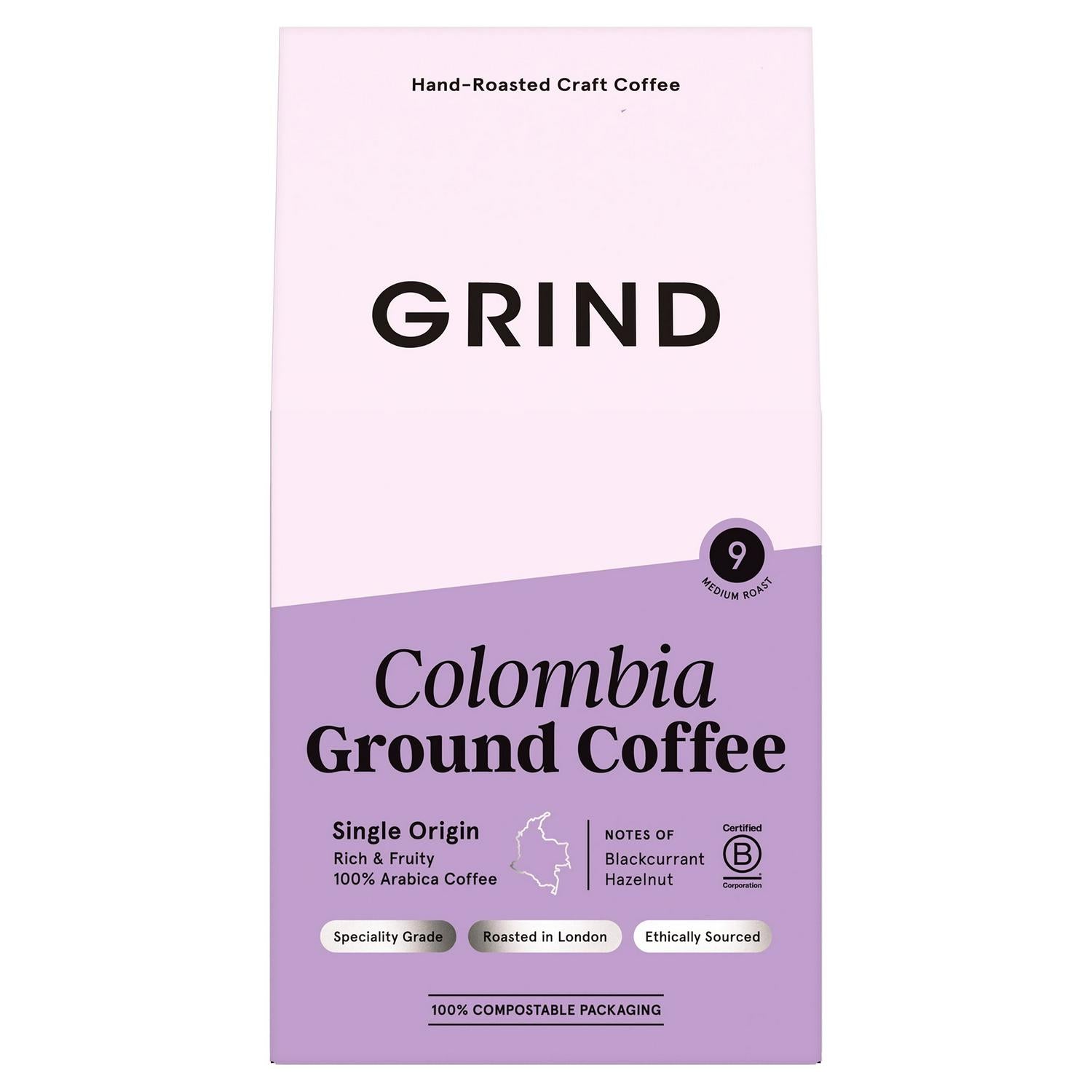 Grind Colombia ground coffee medium roast 200g, UK version